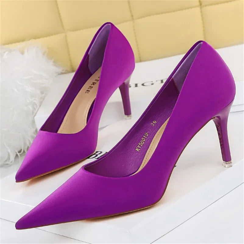 Women 7.5cm 10.5cm High Heels Scarpins Silk Satin Pumps Lady Quality GreenAffordable Satin Heels with a Luxe Touch