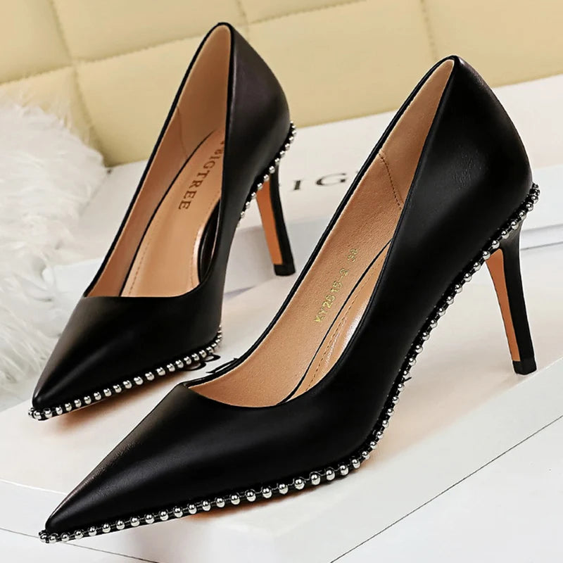 Stiletto Heel Pumps with Perfect Fit--Women 7.5cm 10.5cm High Heels Studded Rivets Pumps Lady Fetish Stiletto-Fashionable & Classic