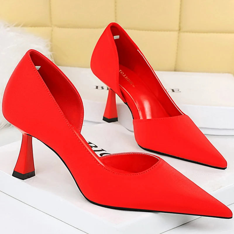 Versatile Dress Heels for Formal and Casual Wear---Women 7cm High Heels Green Purple Red Pumps Small Size 34-40 Stripper