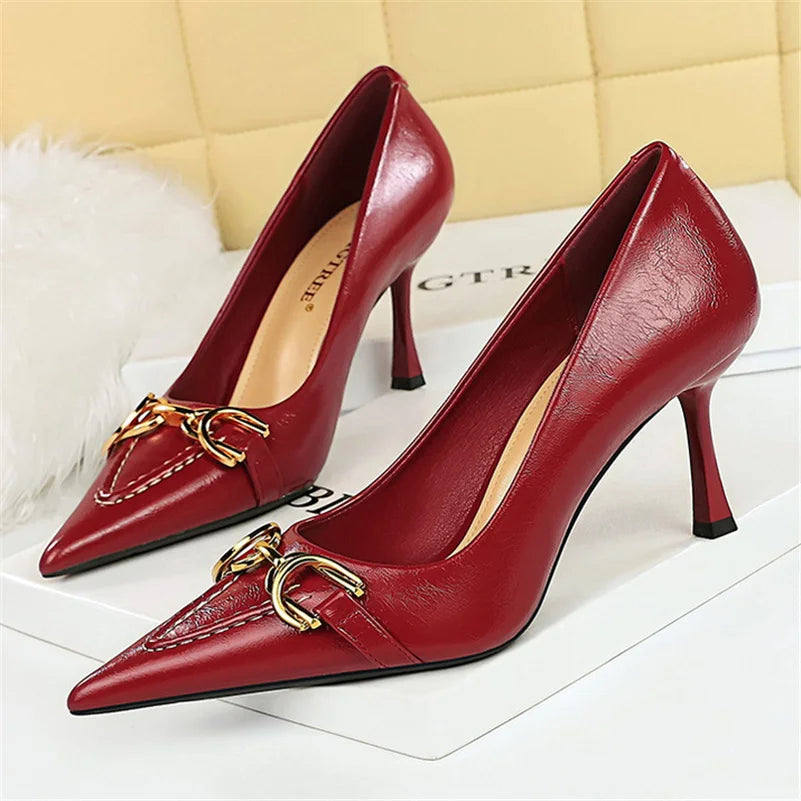 Stiletto Heel Pumps with Perfect Fit--Women 8cm High Heels Stiletto Pumps Pointed Toe Red Middle Heels-Fashionable & Classic