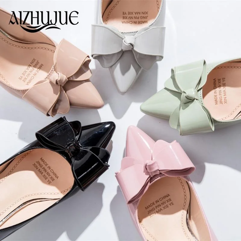 Stiletto Heel Pumps with Perfect Fit--Women Bow Tie Pumps  Butterfly Pointed Toe OL Office Shoes Woman High Heels Black Pink Light Green Khaki Gray Dress Lady Shoes-Fashionable & Classic