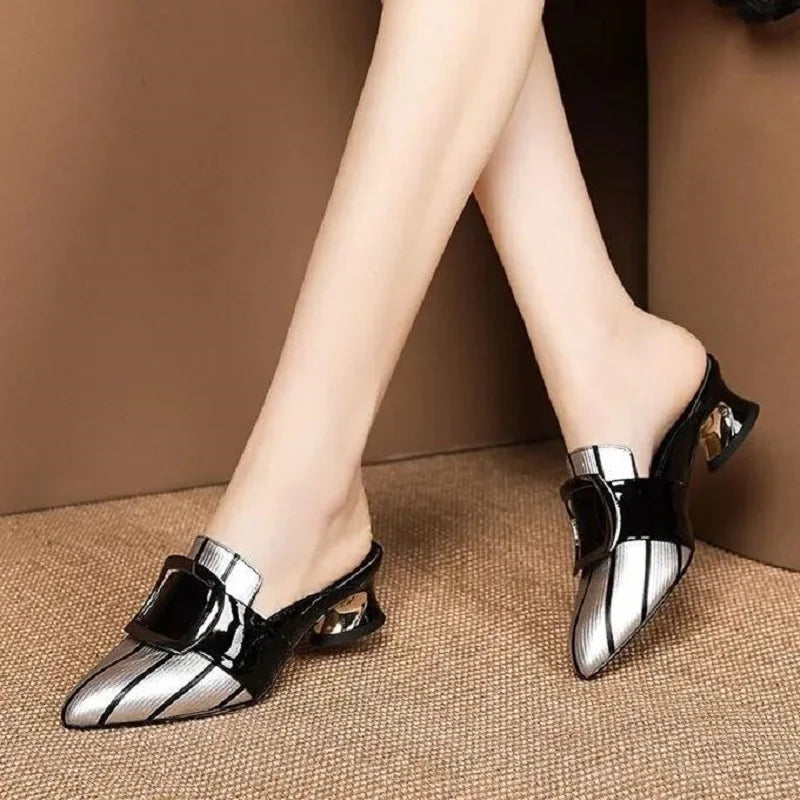 Stylish Slip-On Pumps for Quick Elegance---Women Cute Sweet Beige Bezel Slip on Stiletto Lady Classic Comfort