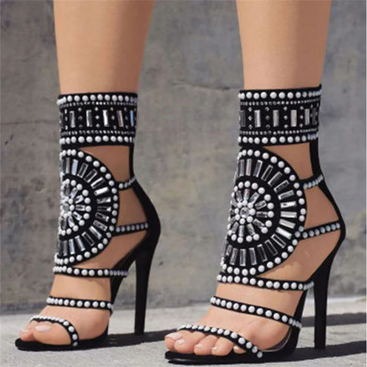 Versatile Heeled Sandals for Any Occasion---Women Fashion Color Blocking Hollow Out Open-Toe High Heels