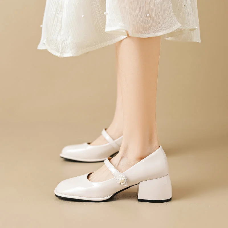 Women Fashion Glossy Leather Chunky Pumps---Comfortable Leather Pumps for Office and Everyday Wear