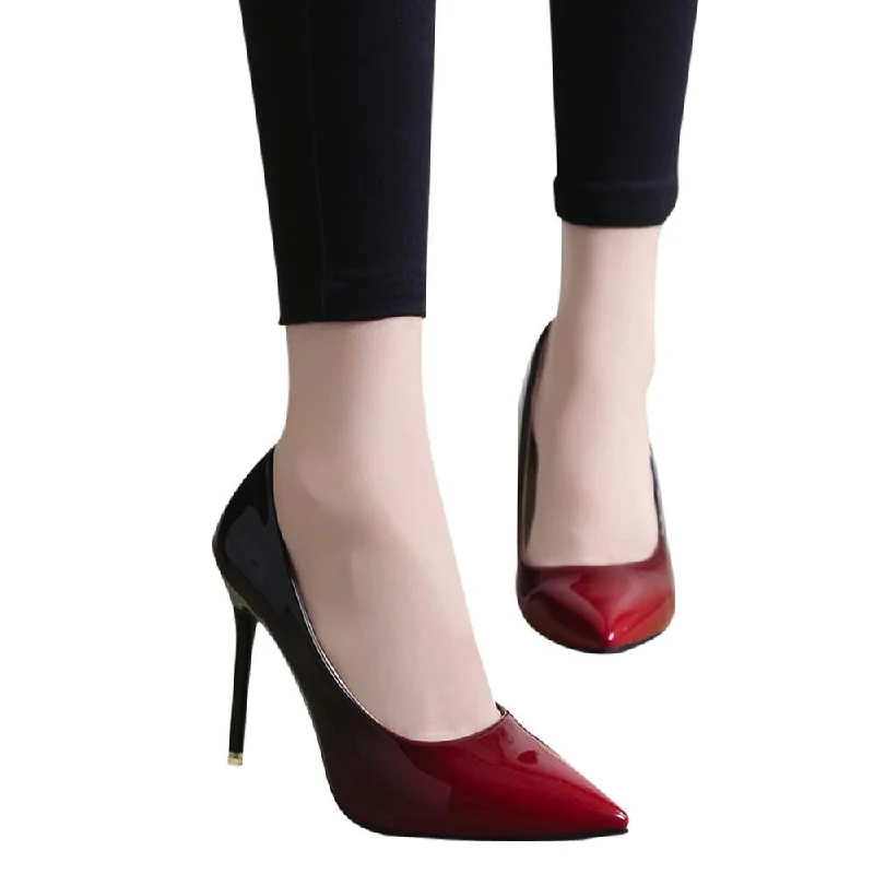 Sleek and Shiny Patent Pump Heels for a Polished Look--Women Fashion Gradient Color Patent Leather Shoes Pointed Toe High-Heeled Shoes