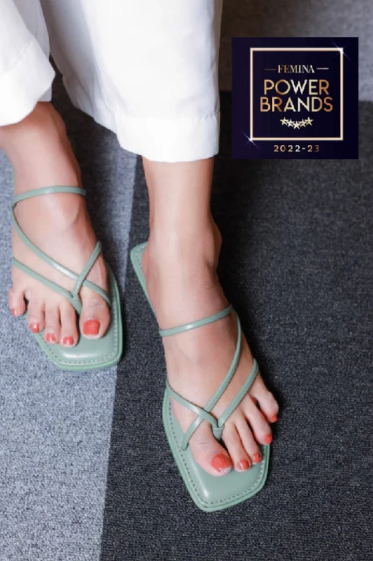 Stylish Open Toe Heels for Summer--Women's Green Uber Stylish Solid Strappy Open Toe Flat