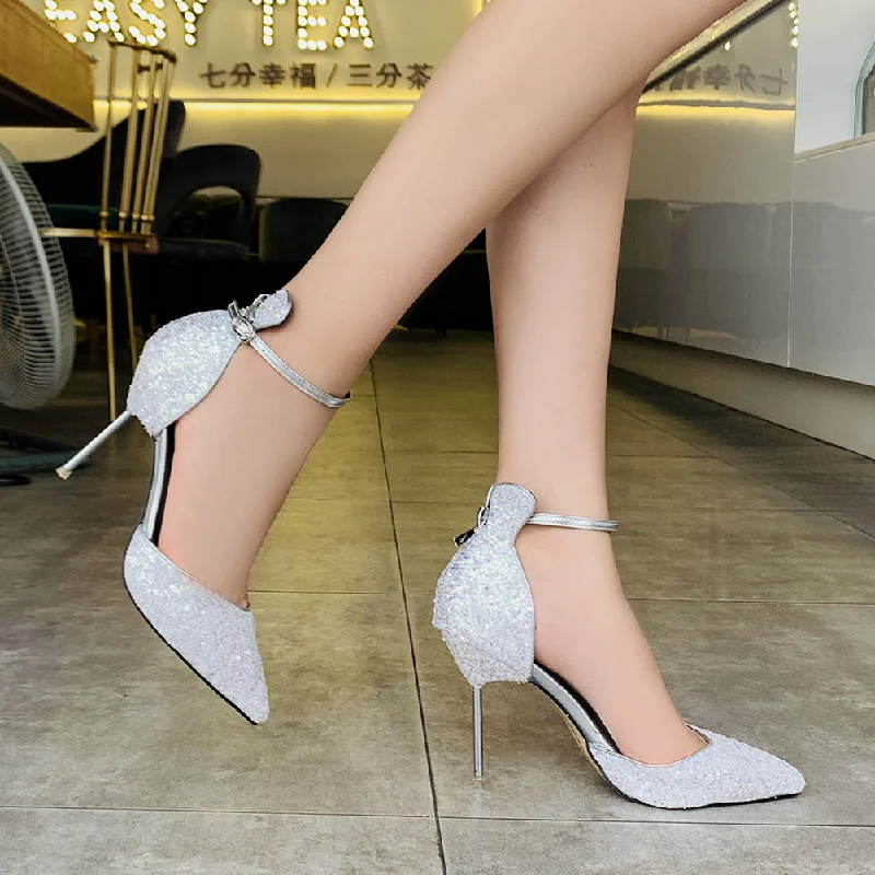 Women Heeled Shoes Ladies 10 cm high-heeled Pointed Toe Women Office shoes Pumps Glitter elegant Heels Wedding Shoes---Trendy Glitter Heels for a Glamorous Look