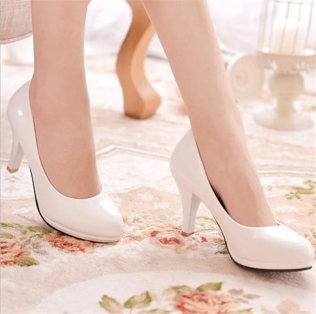 Versatile Heeled Sandals for Any Occasion---Women New Women Shoes 3 Color Black White Red Color PU Thin Heels Pumps Profession Pumps .