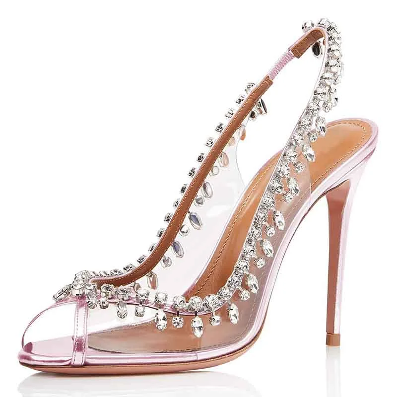 Stiletto Heel Pumps with Perfect Fit--Women Pointed Toe Transparent Rhinestones High Heels Party Wedding Pumps-Fashionable & Classic