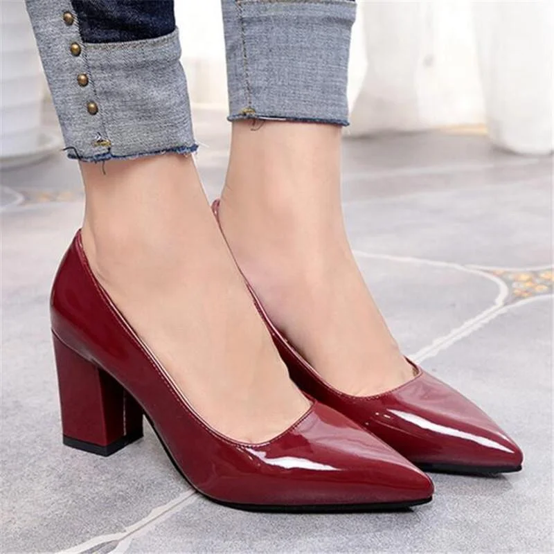 Versatile Dress Heels for Formal and Casual Wear---Women Pumps 2018 Women's shoes Pointed thick heel with high heel 7 cm new single shoes female autumn shallow mouth size 33-43