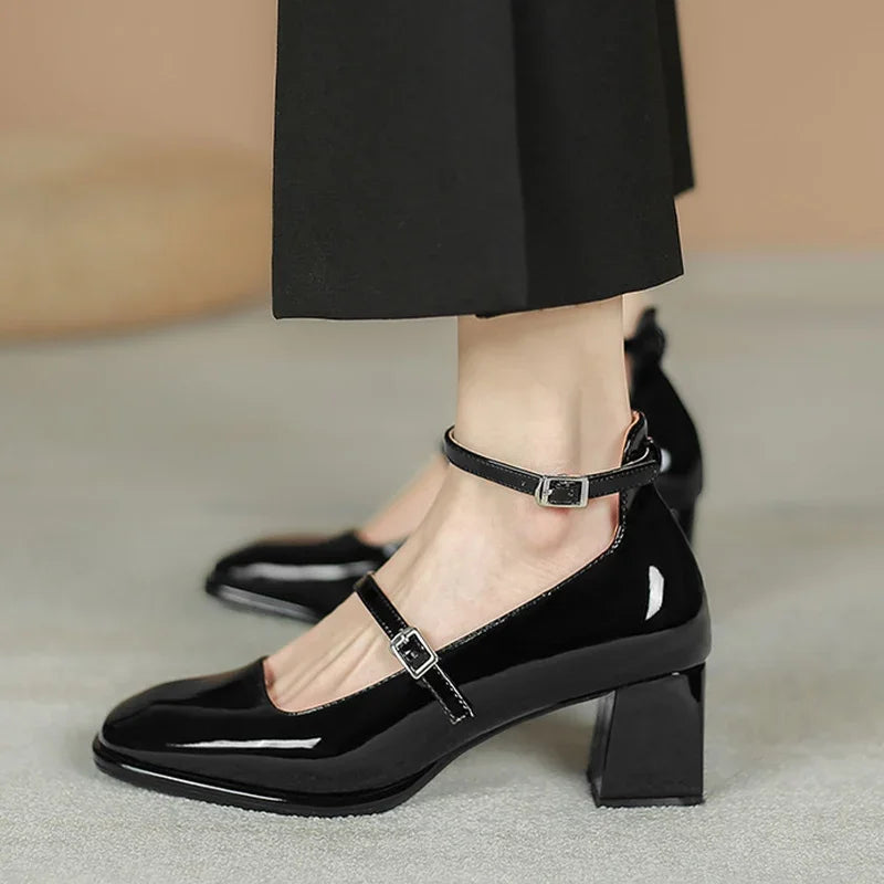 Sleek and Shiny Patent Pump Heels for a Polished Look--Women Pumps Fashion Mary Patent Leather Jane Ladies Low Heel Shallow Round Toe