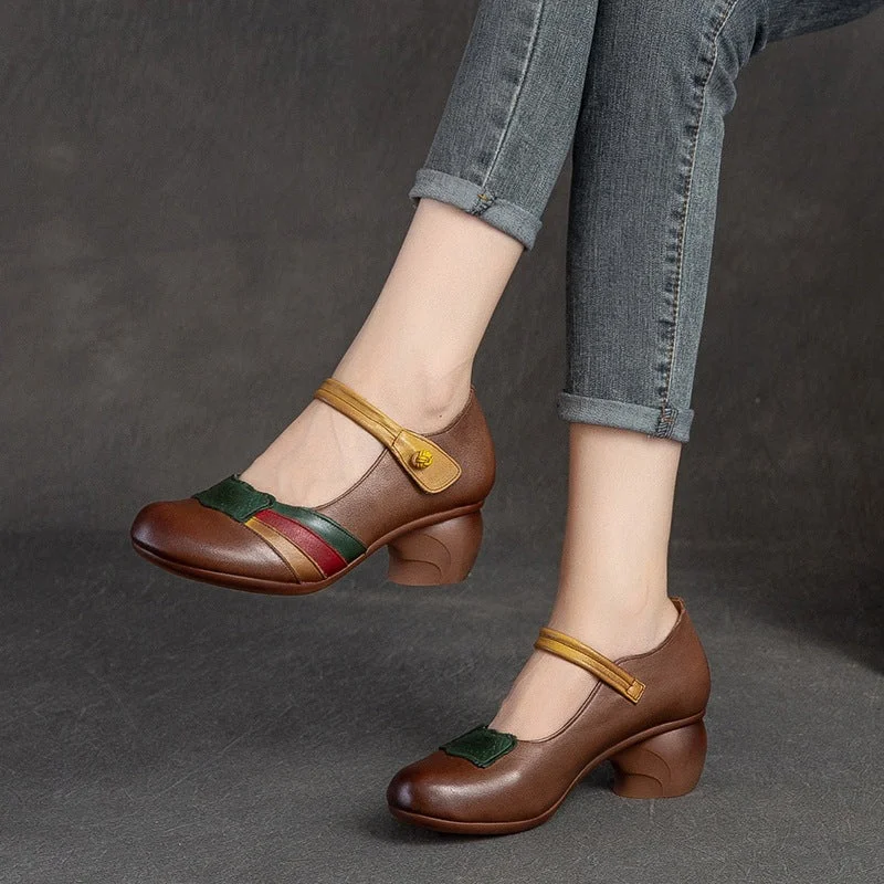 Women Retro Color Matching Leather Pumps---Comfortable Leather Pumps for Office and Everyday Wear