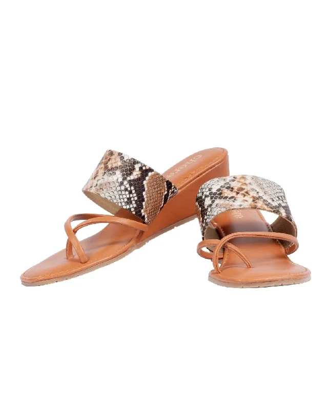 Stylish Platform Heels for Extra Height--Women's Premium snake print wedge strap and string