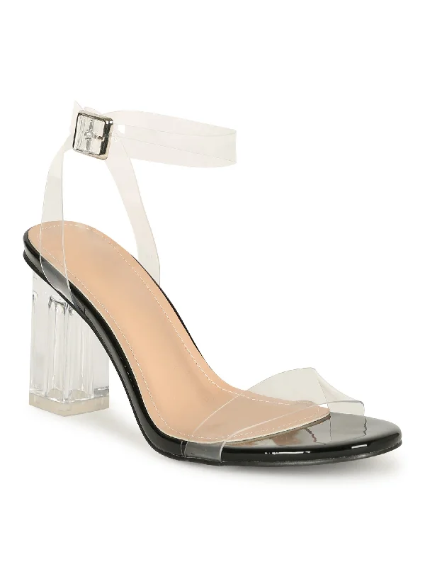 Women's Clear Toe Strap Lucite Heel- LAYY2---Fashionable Kitten Heels for Date Night