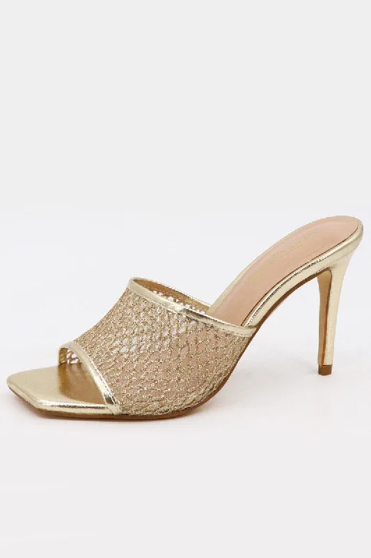 Women's Metallic Mesh Heel - ONE08---Fashionable Kitten Heels for Date Night