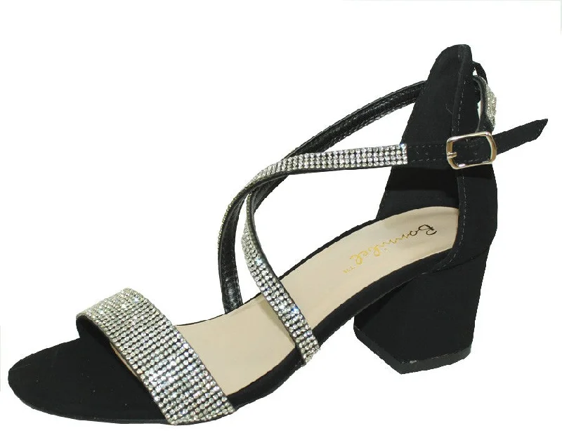 Stylish Ankle Strap Heels for Women--Women's Open Toe Ankle Strap Rhinestone Block Heel - RAYNA5