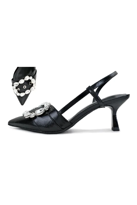 Women's Pointy Toe Sling Back Kitten Heels - INVENTS---Fashionable Kitten Heels for Date Night