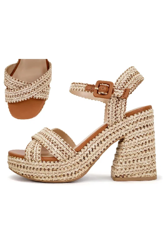 Women's Raffia Chunk Heel - YARAS---Fashionable Kitten Heels for Date Night