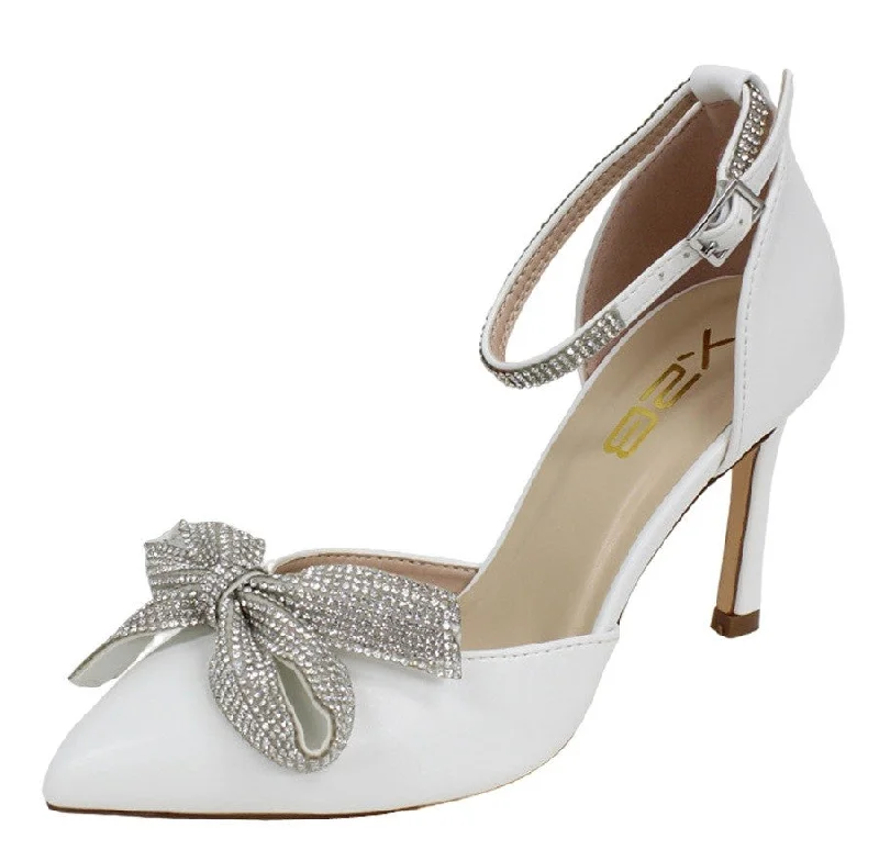 Affordable Rhinestone Pumps for a Dazzling Look---Women's Rhinestone Bow Heel - BELEN