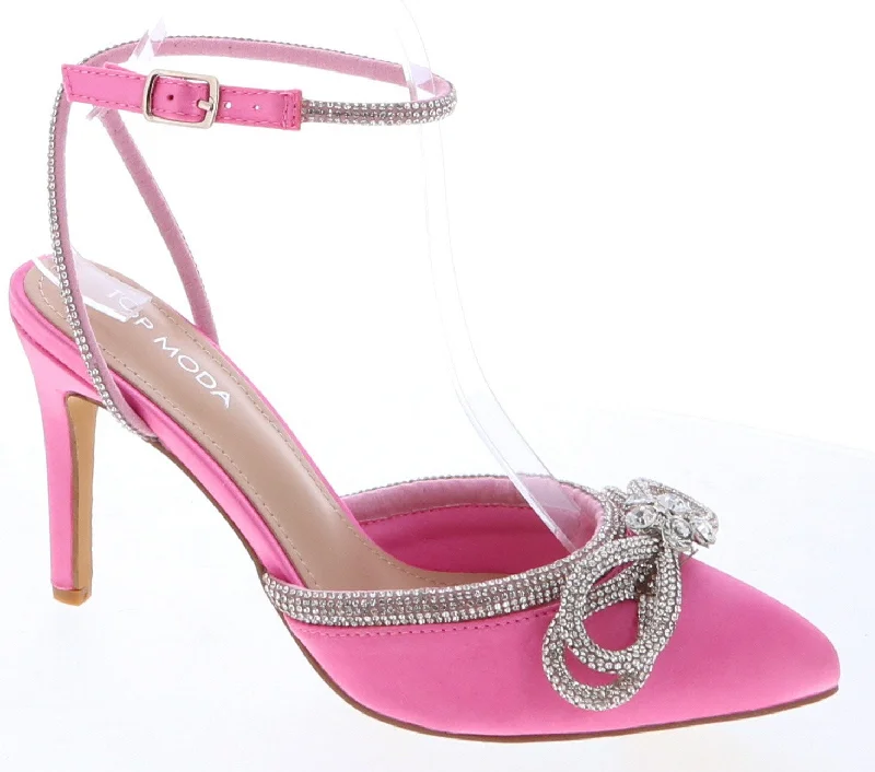 Affordable Rhinestone Pumps for a Dazzling Look---Women's Rhinestone Bow Strap Heel - FREYA5