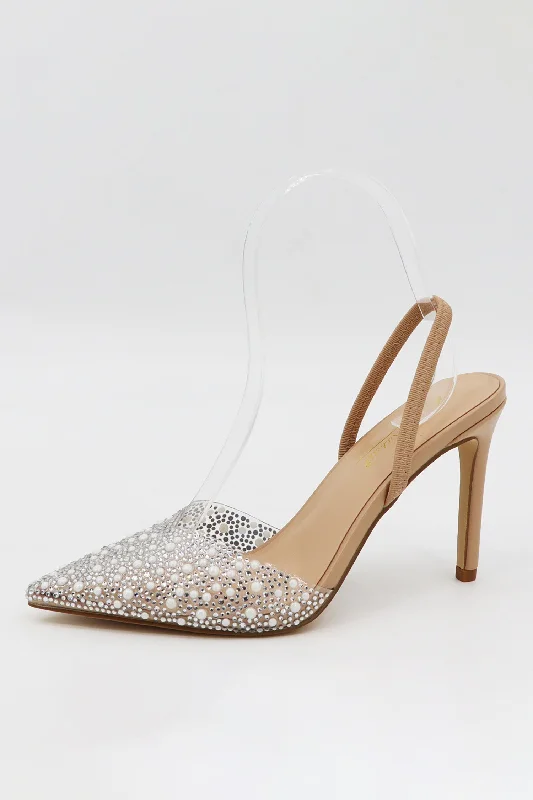 Affordable Rhinestone Pumps for a Dazzling Look---Women's Rhinestone Detail Pointed Closed Toe Stiletto - HERBAGE67