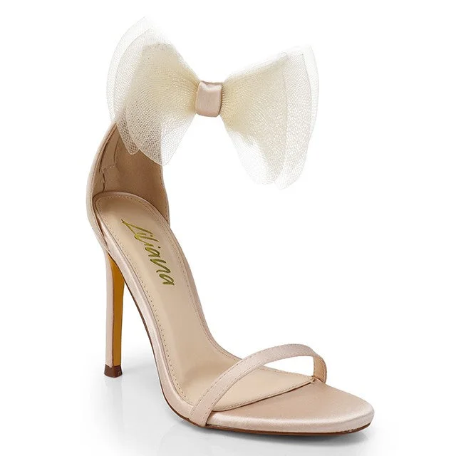 Women's Round Toe Mesh Bow Heel - TISHA132---Charming Bow Pumps for a Cute and Stylish Look