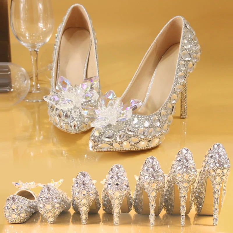 Affordable Rhinestone Pumps for a Dazzling Look---Women's Silver Crystal Wedding Shoes Rhinestone Pearl Beaded Shoes