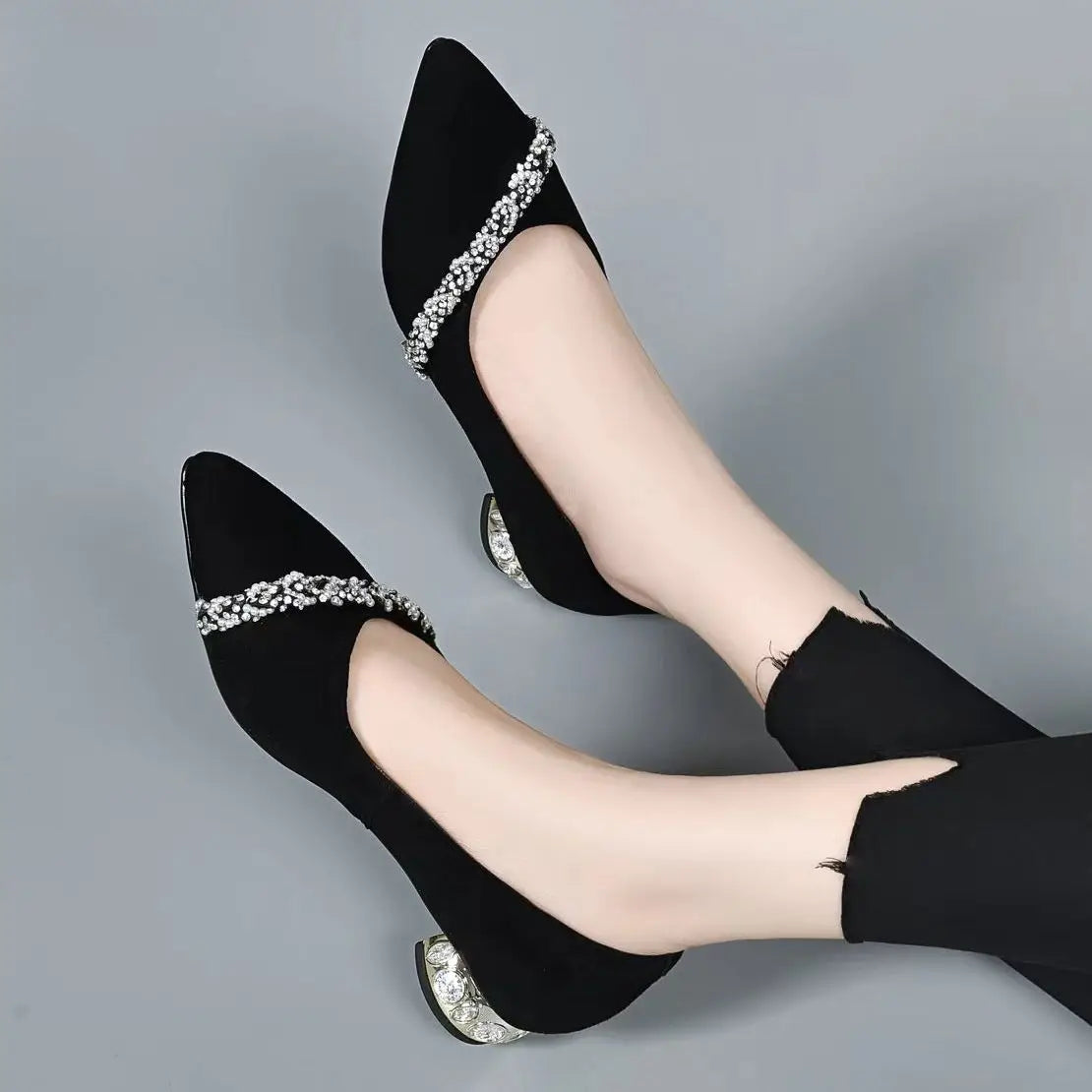 Affordable Rhinestone Pumps for a Dazzling Look---Women's Summer Footwear Diamond Shoes for Woman Rhinestone Office Low Heel