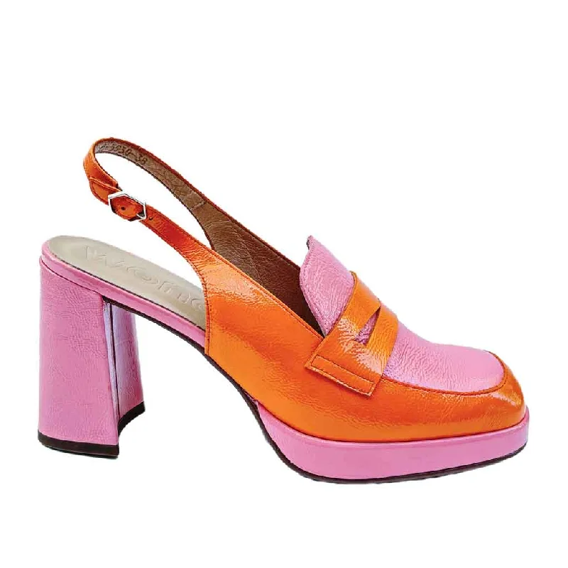 Trendy Chunky Heel Pumps for Casual Wear--Wonders Orbit Slingback Heeled Loafer - Apricot Combo