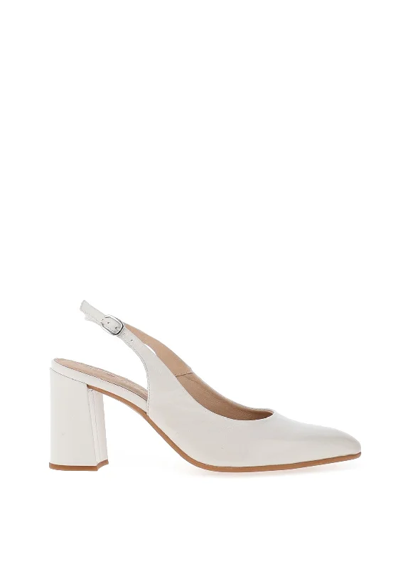 Trendy Chunky Heel Pumps for Casual Wear--Wonder Vilma Metallic Block Heel Sling Back Shoes, Off White