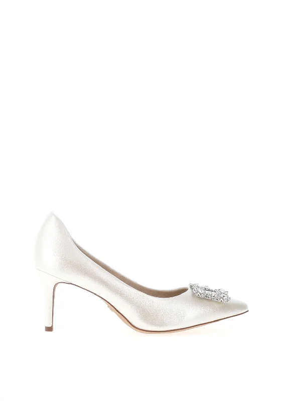 Stiletto Heel Pumps with Perfect Fit--Tamaris Diamante Brooch Pointed Toe Court Shoes, Silver-Fashionable & Classic