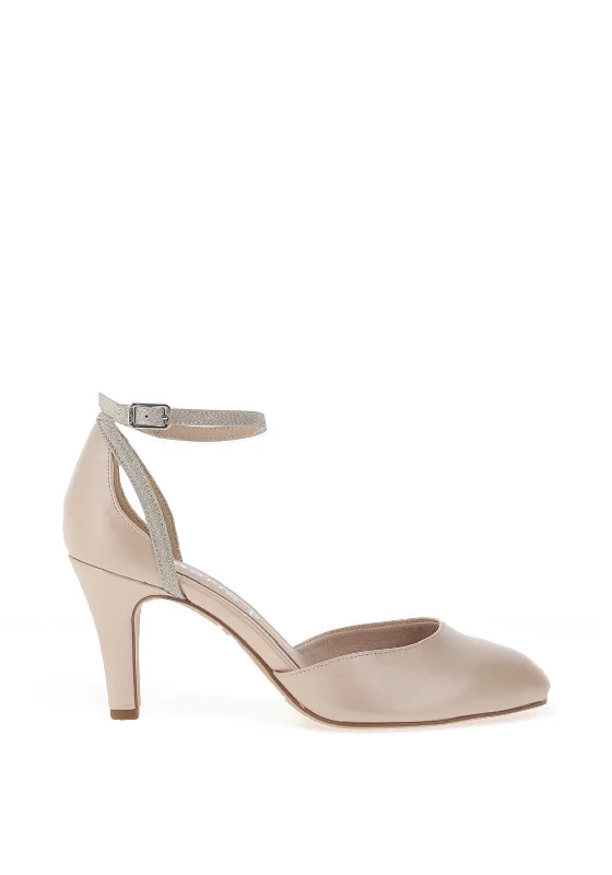 Tamaris Vegan Leather Glitter Stap Court Shoes, Nude---Trendy Glitter Heels for a Glamorous Look