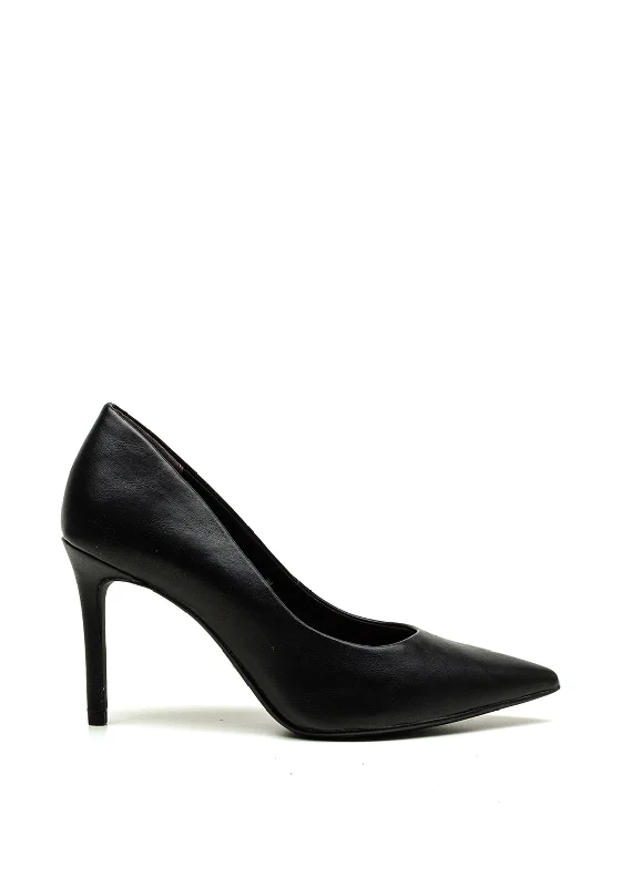 Stiletto Heel Pumps with Perfect Fit--Tamaris Faux Leather Pointed Toe Court Shoes, Black-Fashionable & Classic