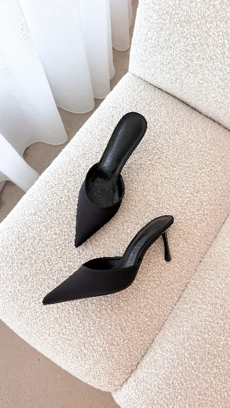 Xayden Heels - Black SatinAffordable Satin Heels with a Luxe Touch