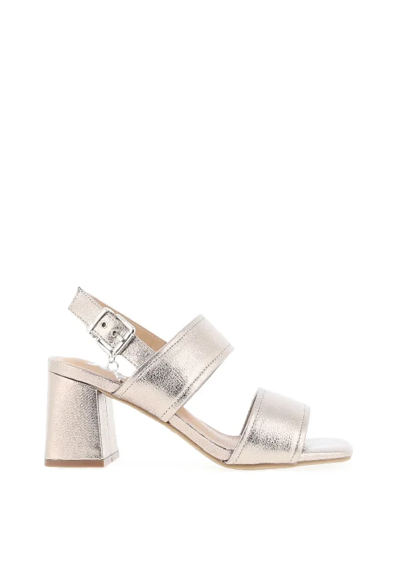 Versatile Heeled Sandals for Any Occasion---Xti Womens Metallic Block Heeled Shoes, Lead