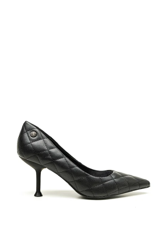 Versatile Heeled Sandals for Any Occasion---Xti Womens Quilted Modern Heel Court Shoes, Black