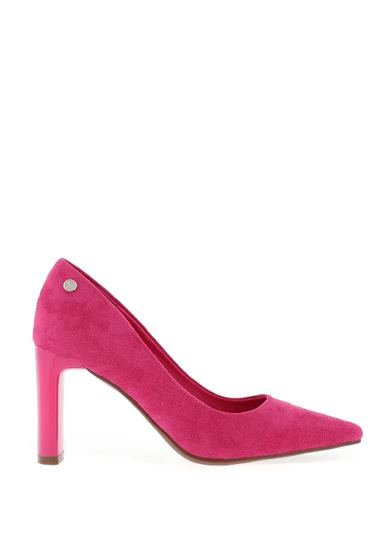 Affordable Suede Ankle Pumps for All-Day Wear--Xti Faux Suede Pointed Toe Court Shoes, Fuchsia