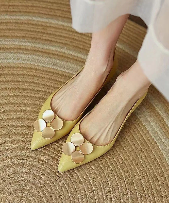 Yellow Fashion Sequined Splicing Kitten Heel Pointed Toe---Fashionable Kitten Heels for Date Night