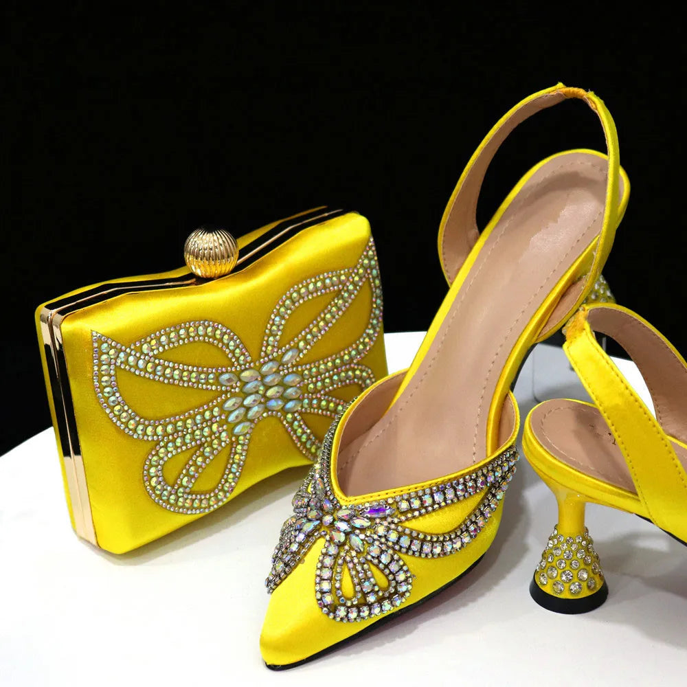 Yellow Women Shoes And Bag Set To Match Ladies Pumps With Purse Handbag