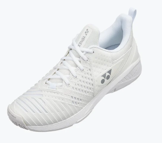 Versatile Heeled Sandals for Any Occasion---Yonex Power Cushion Sonicage 3 Ladies Shoes:  All Courts [White/Silver]