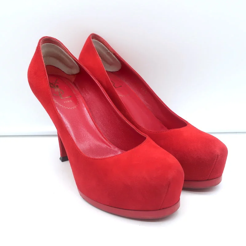 Affordable Suede Ankle Pumps for All-Day Wear--Yves Saint Laurent Tribtoo Platform Pumps Red Suede Size 37.5