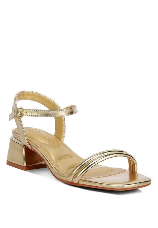 Stylish Ankle Strap Heels for Women--Zabou Metallic Ankle Strap Low Block Heels