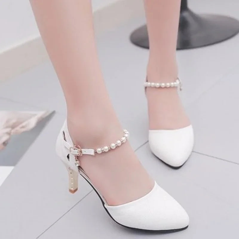 Stiletto Heel Pumps with Perfect Fit--Women Cute Pointed Toe Pink Crystal Buckle Strap High Heel-Fashionable & Classic