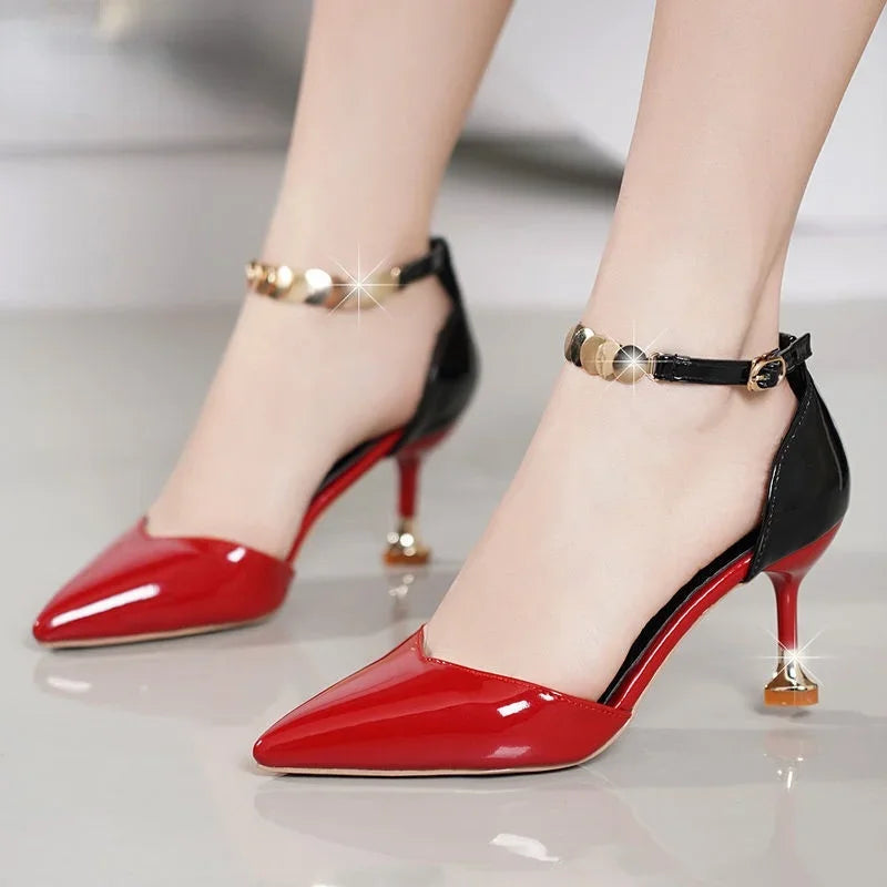 Stiletto Heel Pumps with Perfect Fit--Zapatos De Mujer Women Fashion Sweet Pointed Toe Buckles Strap Stiletto Heels-Fashionable & Classic