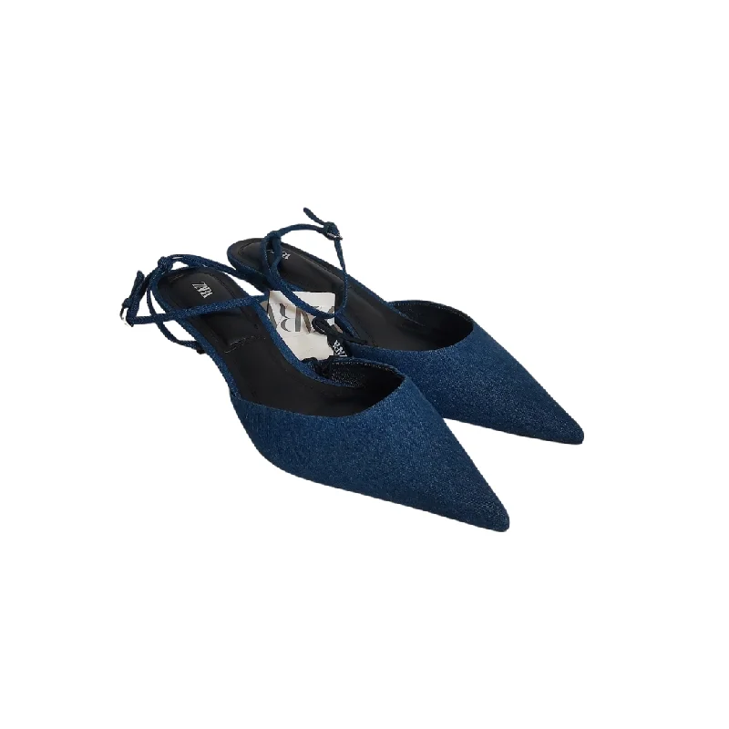 ZARA Denim Ankle Strap Kitten Heels | Brand New |---Fashionable Kitten Heels for Date Night