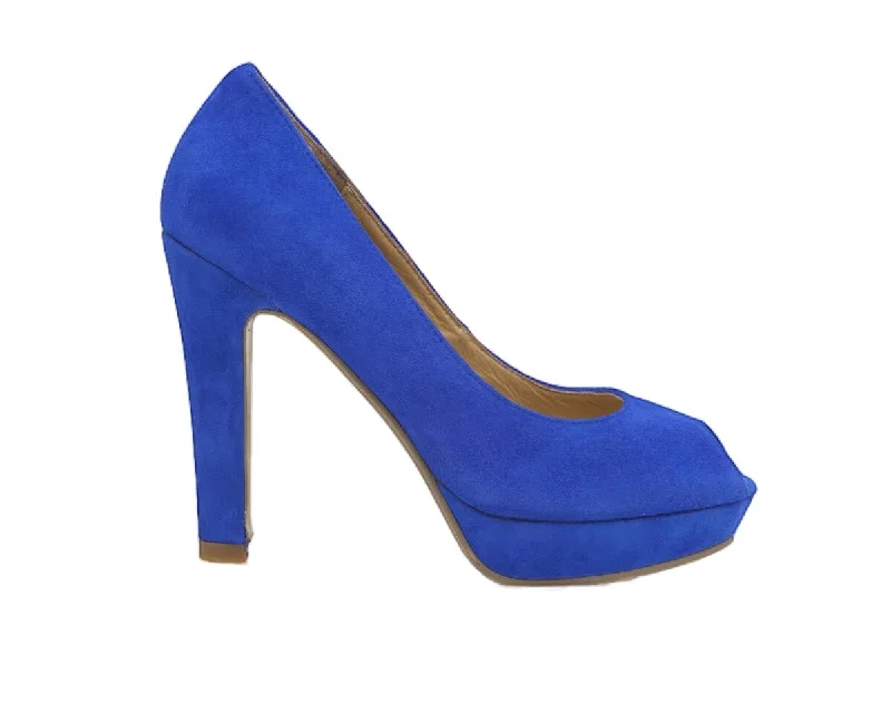 Affordable Suede Ankle Pumps for All-Day Wear--Zasel Lenny Ladies Womens Blue Suede Leather Platform High Heel Open Toe Heels