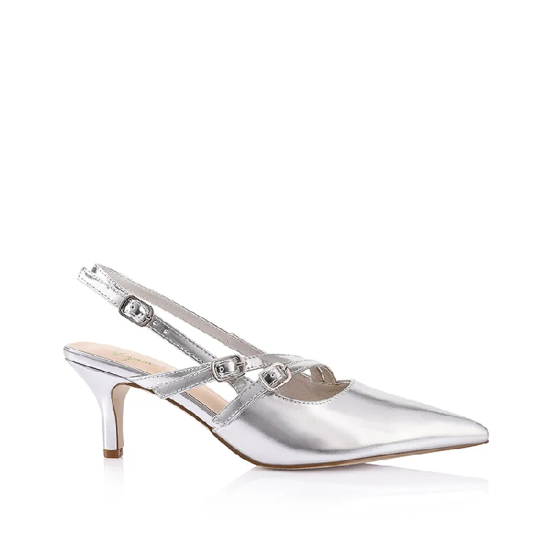 Zedd Point Toe Kitten Heels - Silver Metallic---Fashionable Kitten Heels for Date Night