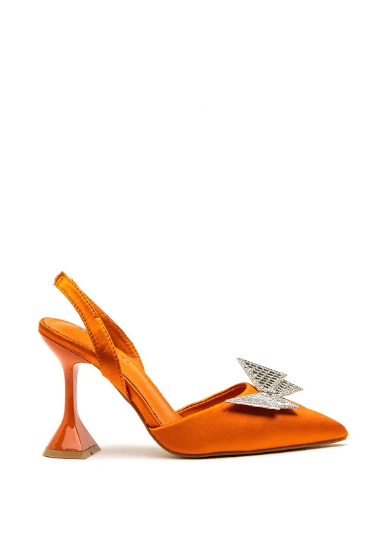 Versatile Heeled Sandals for Any Occasion---Zen Collection Diamante Butterfly Heeled Shoes, Orange