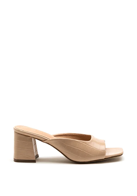 Versatile Heeled Sandals for Any Occasion---Zen Collection Faux Croc Print Shallow Mule, Beige