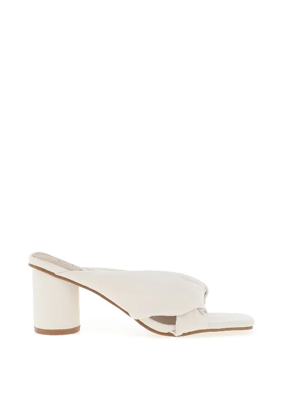 Zen Collection Faux Leather Knot Heeled Shoe, White---Comfortable Leather Pumps for Office and Everyday Wear